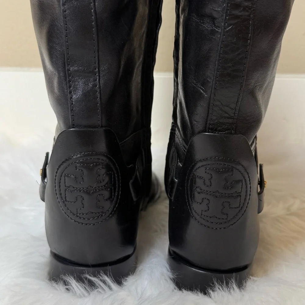 Tory Burch Colton Galleon Leather Knee High Riding Boot Perfect Black Size 7.5